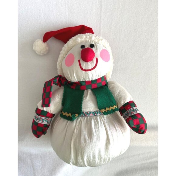 VTG Parachute Snowman Plush 12” Santa Hat Vest Gloves Scarf - Picture 1 of 9
